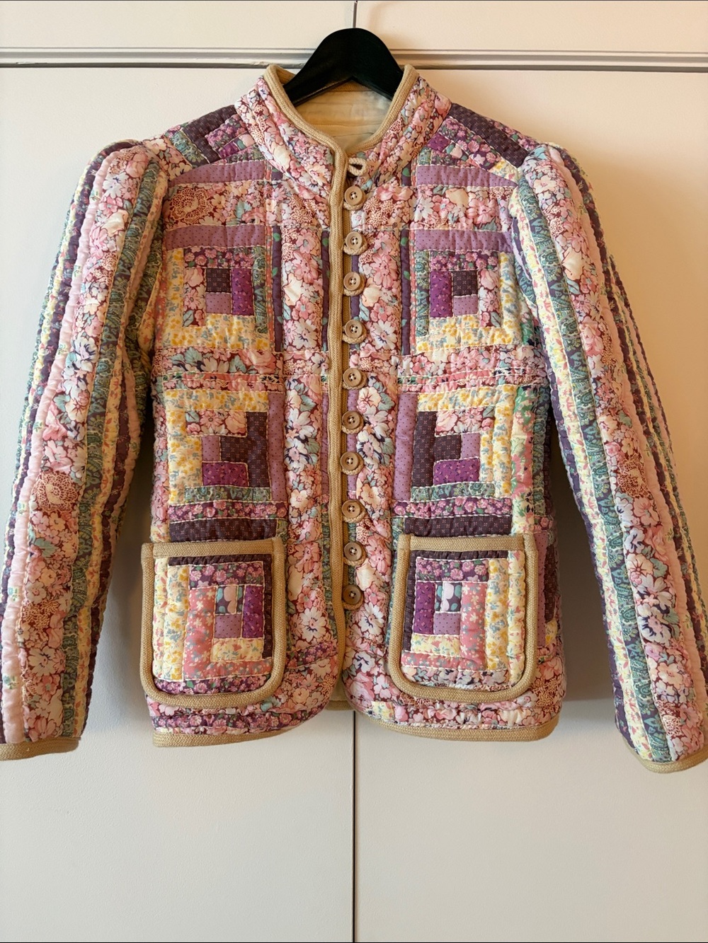 Sea Quilted Patchwork Bomber Jacket in Lavender, Cream & Yellow